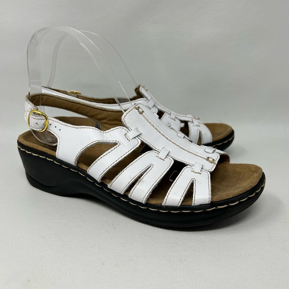 Clarks 16724 White Leather Ankle Strap Sandals, Women’s Size 8M